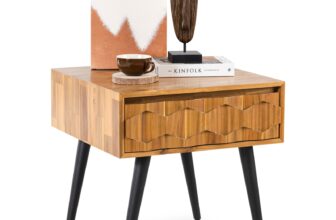 Bme Georgina Solid Wood Mid-Century Modern Side Table with Drawer